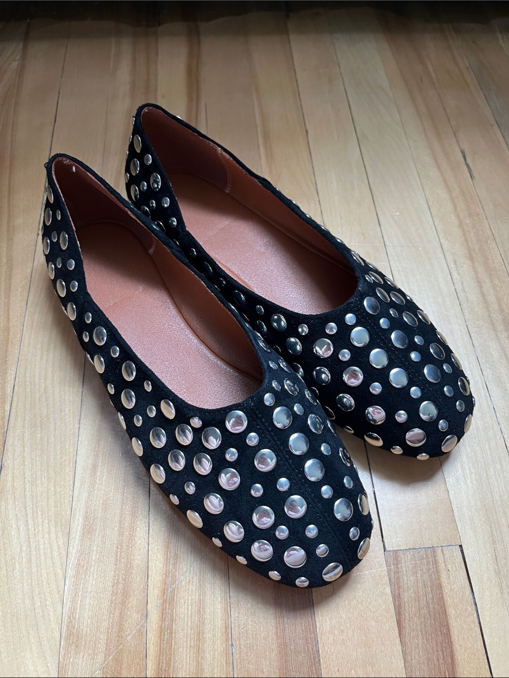 Women's Black Studded Ballet Flats